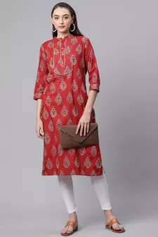 Maroon printed cotton ethnic-kurtis