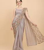 Ivory Floral Embroidered Soft Silk Blend Saree With Blouse Piece