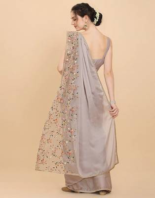 Ivory Floral Embroidered Soft Silk Blend Saree With Blouse Piece 2