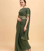 Olive & Golden Embellished Poly Georgette Gotta Patti Saree With Blouse