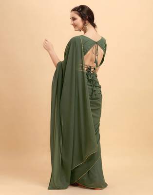 Olive & Golden Embellished Poly Georgette Gotta Patti Saree With Blouse 2