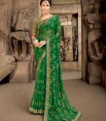 Green Plain Brasso Fancy Pallu Saree With Blouse