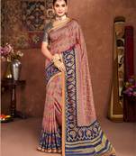 Dark Peach Plain Silk Fancy Pallu Saree With Blouse