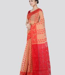 Pinkloom Women'S Beige Hand_Woven Cotton Jamdani Saree Without Blouse