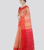 Pinkloom Women'S Beige Hand_Woven Cotton Jamdani Saree Without Blouse