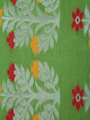 PinkLoom Women's Green Hand_Woven Cotton_Silk Saree With Blouse 4