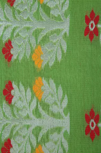 PinkLoom Women's Green Hand_Woven Cotton_Silk Saree With Blouse