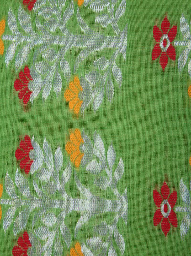 PinkLoom Women's Green Hand_Woven Cotton_Silk Saree With Blouse