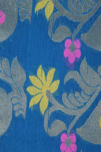 PinkLoom Women's Blue Hand_Woven Cotton_Silk Saree With Blouse