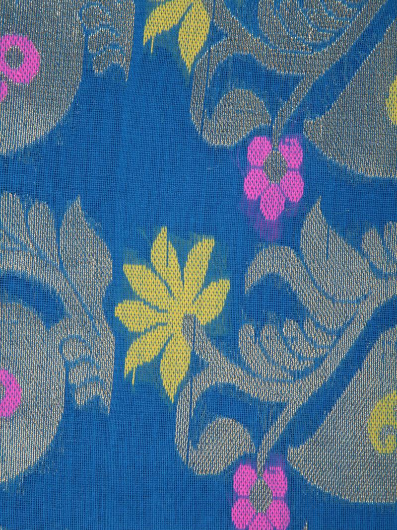 PinkLoom Women's Blue Hand_Woven Cotton_Silk Saree With Blouse