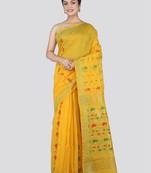PinkLoom Women's Yellow Hand_Woven Cotton_Silk Saree With Blouse