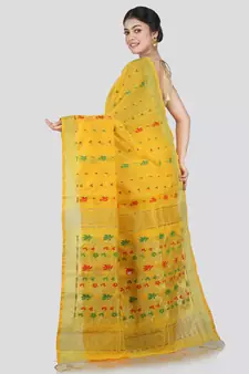 PinkLoom Women's Yellow Hand_Woven Cotton_Silk Saree With Blouse