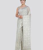 Pinkloom Women'S White Hand_Woven Cotton Jamdani Saree Without Blouse