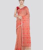 Pinkloom Women'S Beige Hand_Woven Cotton Jamdani Saree Without Blouse