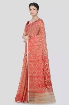 Pinkloom Women'S Beige Hand_Woven Cotton Jamdani Saree Without Blouse