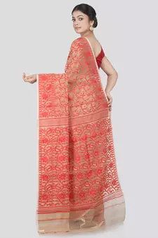 Pinkloom Women'S Beige Hand_Woven Cotton Jamdani Saree Without Blouse