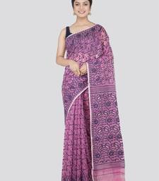 Pinkloom Women'S Lavender Hand_Woven Cotton Jamdani Saree Without Blouse