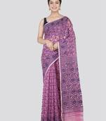 Pinkloom Women'S Lavender Hand_Woven Cotton Jamdani Saree Without Blouse