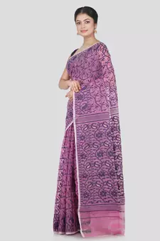 Pinkloom Women'S Lavender Hand_Woven Cotton Jamdani Saree Without Blouse