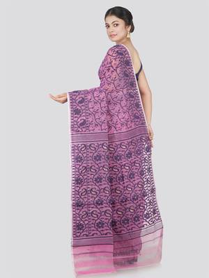 Pinkloom Women'S Lavender Hand_Woven Cotton Jamdani Saree Without Blouse 4