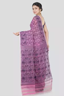 Pinkloom Women'S Lavender Hand_Woven Cotton Jamdani Saree Without Blouse