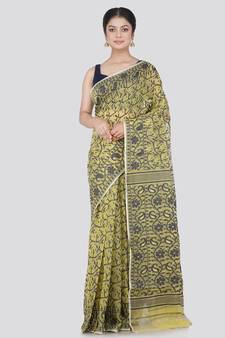 Pinkloom Women'S Yellow Hand_Woven Cotton Jamdani Saree Without Blouse