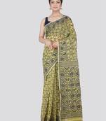 Pinkloom Women'S Yellow Hand_Woven Cotton Jamdani Saree Without Blouse
