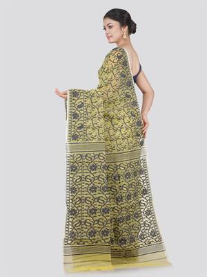 Pinkloom Women'S Yellow Hand_Woven Cotton Jamdani Saree Without Blouse 4
