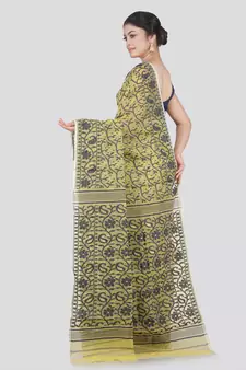 Pinkloom Women'S Yellow Hand_Woven Cotton Jamdani Saree Without Blouse