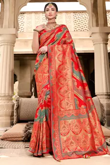 Multicolor woven silk saree with blouse
