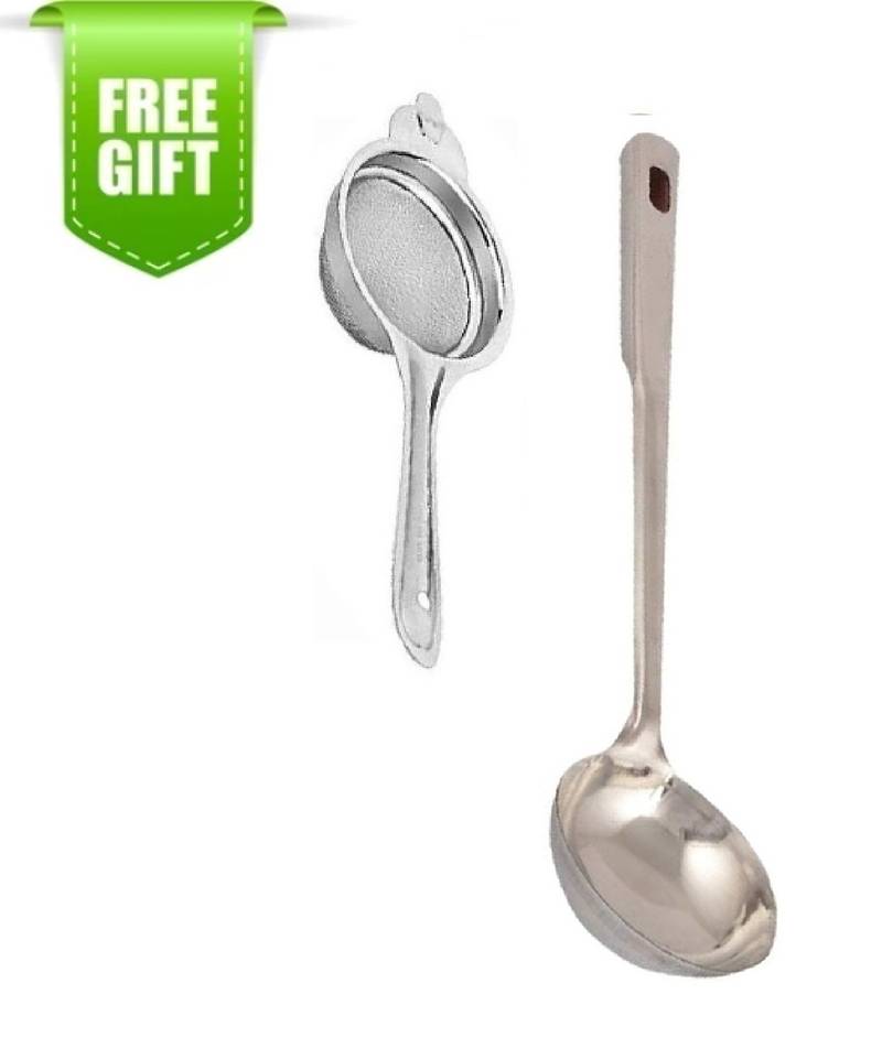 Stainless Steel Tea Strainer With Stainless Steel Serving Spoons Chamcha And Free Gift