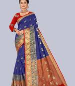 Navy blue embroidered banarasi saree with blouse