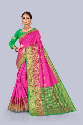 Pink embroidered banarasi saree with blouse 1