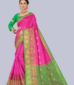 Pink embroidered banarasi saree with blouse