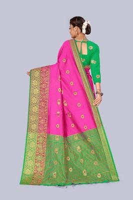 Pink embroidered banarasi saree with blouse 2