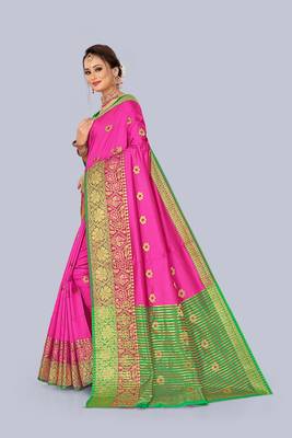 Pink embroidered banarasi saree with blouse 3