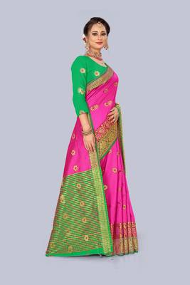 Pink embroidered banarasi saree with blouse 4