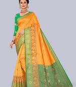 Yellow embroidered banarasi saree with blouse