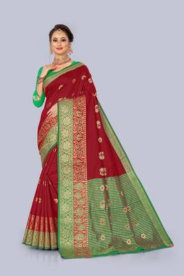 Maroon embroidered banarasi saree with blouse 1