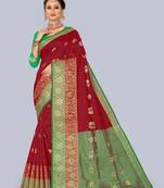Maroon embroidered banarasi saree with blouse