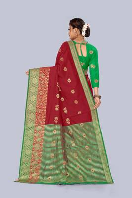 Maroon embroidered banarasi saree with blouse 2