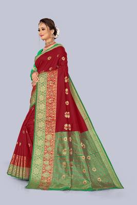 Maroon embroidered banarasi saree with blouse 3