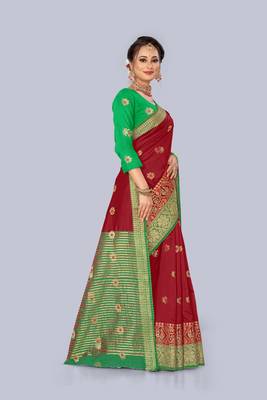 Maroon embroidered banarasi saree with blouse 4