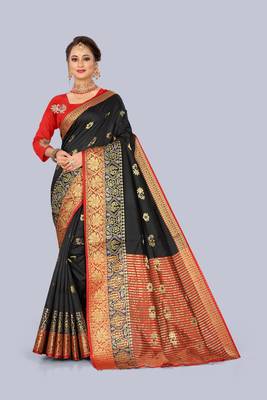 Black embroidered banarasi saree with blouse 1
