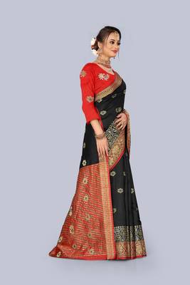 Black embroidered banarasi saree with blouse 4