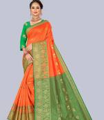 Orange embroidered banarasi saree with blouse