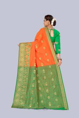 Orange embroidered banarasi saree with blouse 2