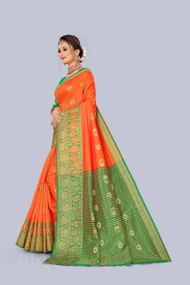 Orange embroidered banarasi saree with blouse 3