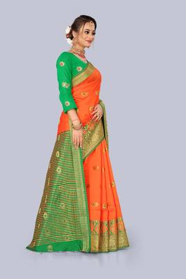 Orange embroidered banarasi saree with blouse 4