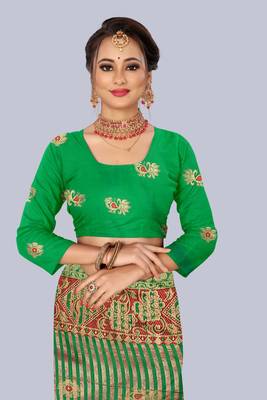 Orange embroidered banarasi saree with blouse 5